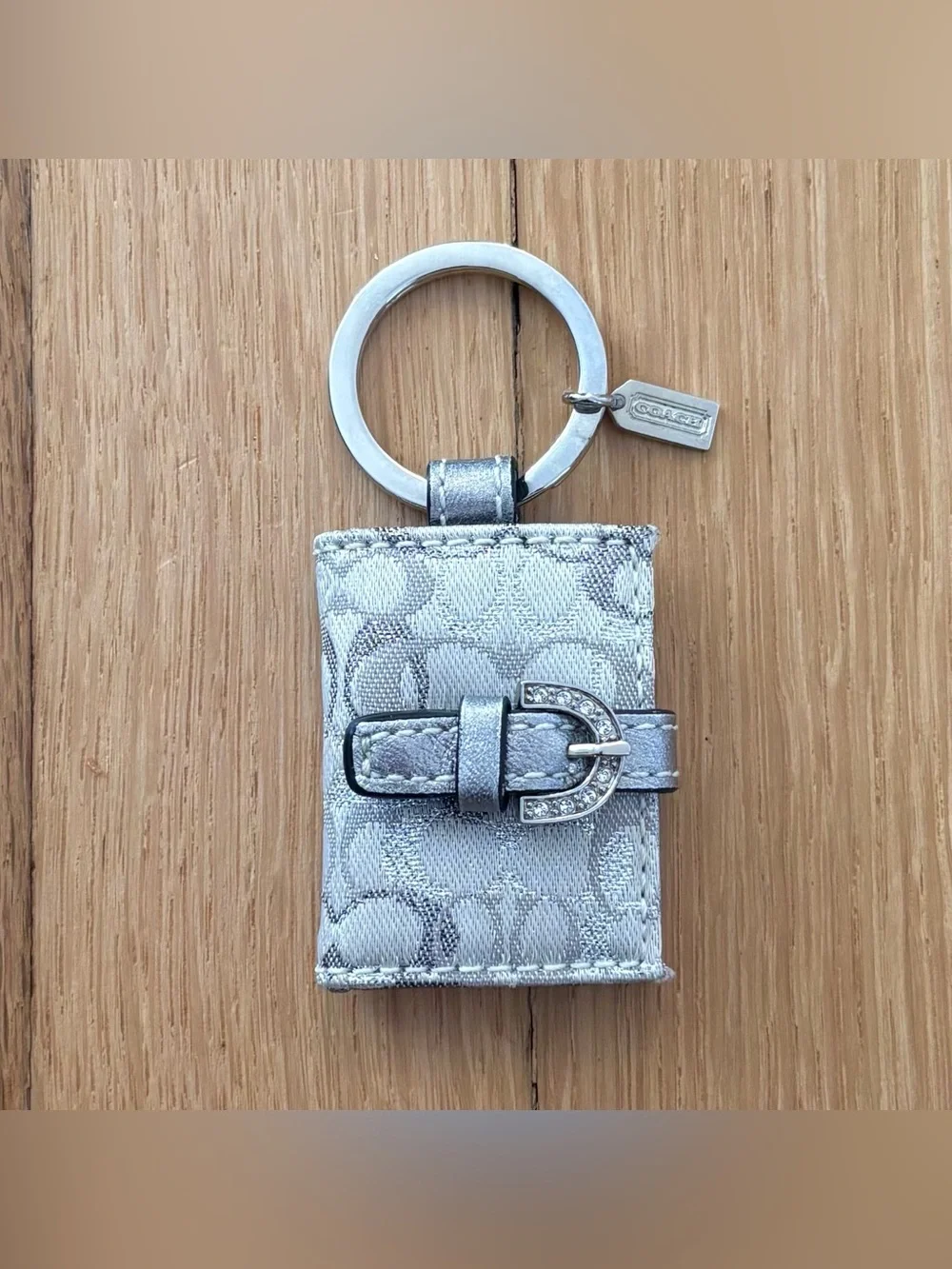 Vintage COACH Y2K Silver Optic C Mini Photo Frame Keychain Rhinestone Bag Charm